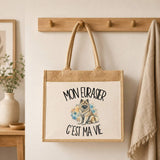 Sac Cabas Jute avec Poche Mon Eurasier c'est ma vie