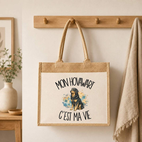 Sac Cabas Jute avec Poche Mon Hovawart c'est ma vie