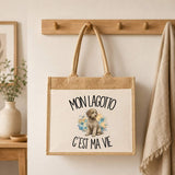Sac Cabas Jute avec Poche Mon Lagotto c'est ma vie
