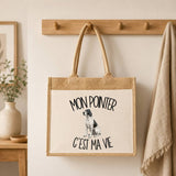Sac Cabas Jute avec Poche Mon Pointer c'est ma vie