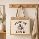 Sac Cabas Jute avec Poche Mon Springer Spaniel c'est ma vie