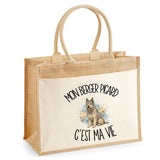 Sac Cabas Jute avec Poche Mon Berger Picard c'est ma vie