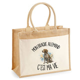 Sac Cabas Jute avec Poche Mon Braque Allemand c'est ma vie
