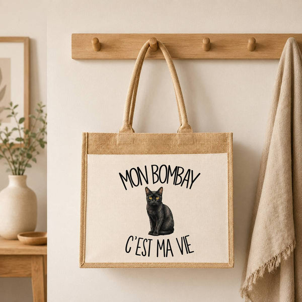Sac Cabas Jute avec Poche Mon Bombay c'est ma vie