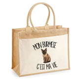 Sac Cabas Jute avec Poche Mon Burmese c'est ma vie