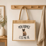 Sac Cabas Jute avec Poche Mon Burmese c'est ma vie