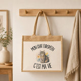 Sac Cabas Jute avec Poche Mon Chat Européen c'est ma vie