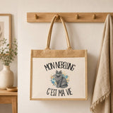 Sac Cabas Jute avec Poche Mon Nebelung c'est ma vie