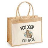 Sac Cabas Jute avec Poche Mon Ocicat c'est ma vie
