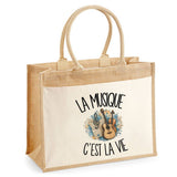 Sac Cabas Jute avec Poche La musique c'est la vie