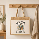 Sac Cabas Jute avec Poche La musique c'est la vie