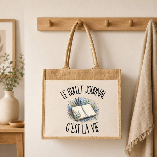 Sac Cabas Jute avec Poche Le bullet journal c'est la vie