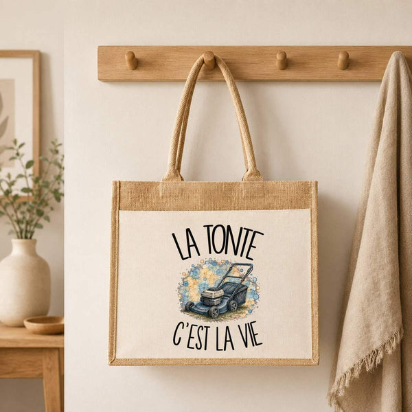 Sac Cabas Jute avec Poche La tonte c'est la vie