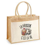 Sac Cabas Jute avec Poche La pâtisserie c'est la vie