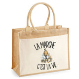 Sac Cabas Jute avec Poche La marche c'est la vie