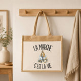 Sac Cabas Jute avec Poche La marche c'est la vie