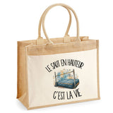 Sac Cabas Jute avec Poche Le saut en hauteur c'est la vie