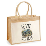 Sac Cabas Jute avec Poche Le VTT c'est la vie