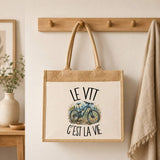 Sac Cabas Jute avec Poche Le VTT c'est la vie