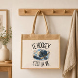 Sac Cabas Jute avec Poche Le hockey c'est la vie