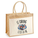 Sac Cabas Jute avec Poche Le curling c'est la vie