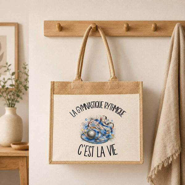Sac Cabas Jute avec Poche La gymnastique rythmique c'est la vie