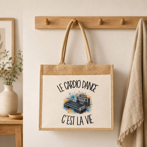 Sac Cabas Jute avec Poche Le cardio dance c'est la vie