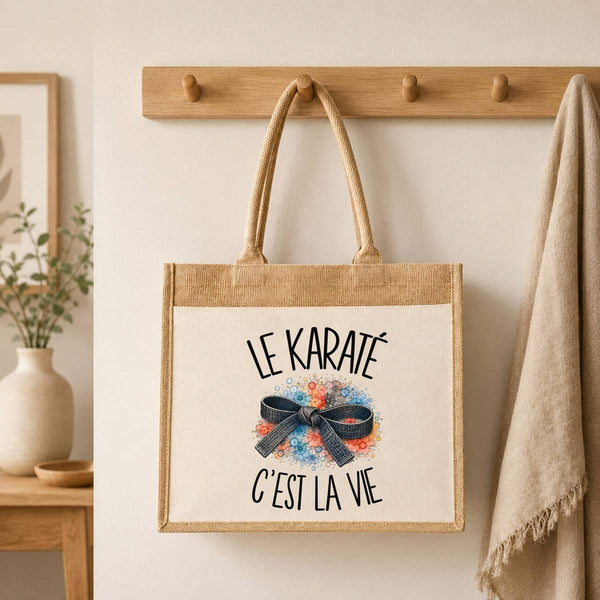 Sac Cabas Jute avec Poche Le karaté c'est la vie