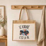Sac Cabas Jute avec Poche Le karaté c'est la vie