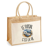 Sac Cabas Jute avec Poche Le futsal c'est la vie