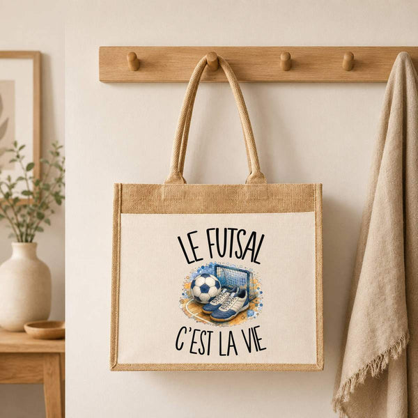 Sac Cabas Jute avec Poche Le futsal c'est la vie