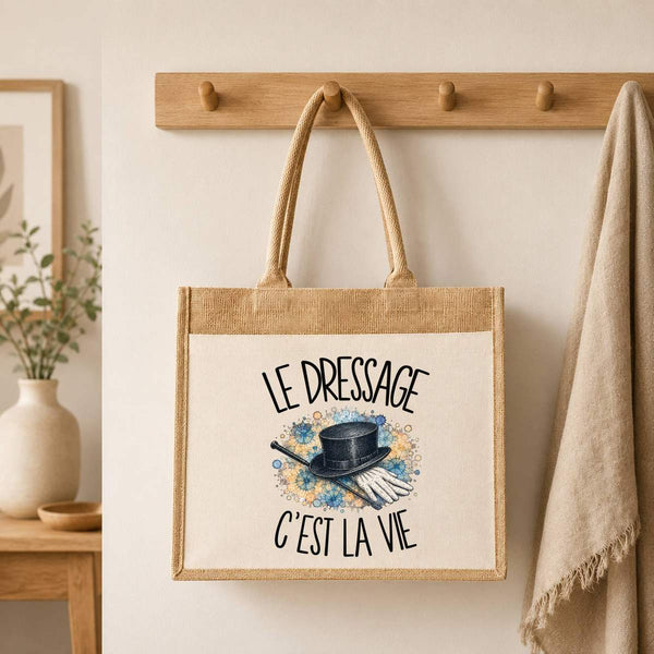Sac Cabas Jute avec Poche Le dressage c'est la vie