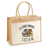 Sac Cabas Jute avec Poche Les courses hippiques c'est la vie