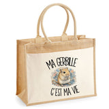 Sac Cabas Jute avec Poche Ma gerbille c'est ma vie