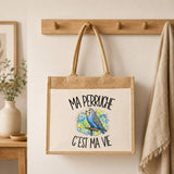 Sac Cabas Jute avec Poche Ma perruche c'est ma vie
