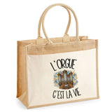 Sac Cabas Jute avec Poche L'orgue c'est la vie