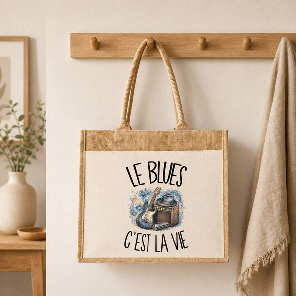 Sac Cabas Jute avec Poche Le blues c'est la vie