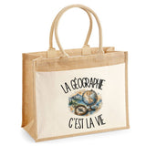 Sac Cabas Jute avec Poche La géographie c'est la vie