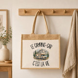 Sac Cabas Jute avec Poche Le camping-car c'est la vie