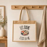 Sac Cabas Jute avec Poche Les sushis c'est la vie
