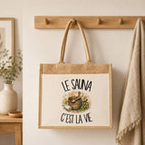 Sac Cabas Jute avec Poche Le sauna c'est la vie