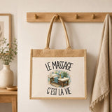 Sac Cabas Jute avec Poche Le massage c'est la vie
