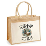 Sac Cabas Jute avec Poche Le hammam c'est la vie