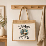 Sac Cabas Jute avec Poche Le hammam c'est la vie