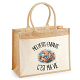 Sac Cabas Jute avec Poche Mes petits-enfants c'est ma vie