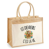 Sac Cabas Jute avec Poche Les chevreuils c'est la vie