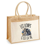 Sac Cabas Jute avec Poche Les loups c'est la vie