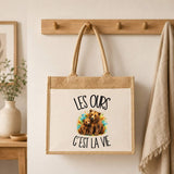 Sac Cabas Jute avec Poche Les ours c'est la vie