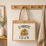 Sac Cabas Jute avec Poche Les marmottes c'est la vie