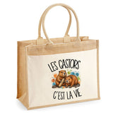 Sac Cabas Jute avec Poche Les castors c'est la vie